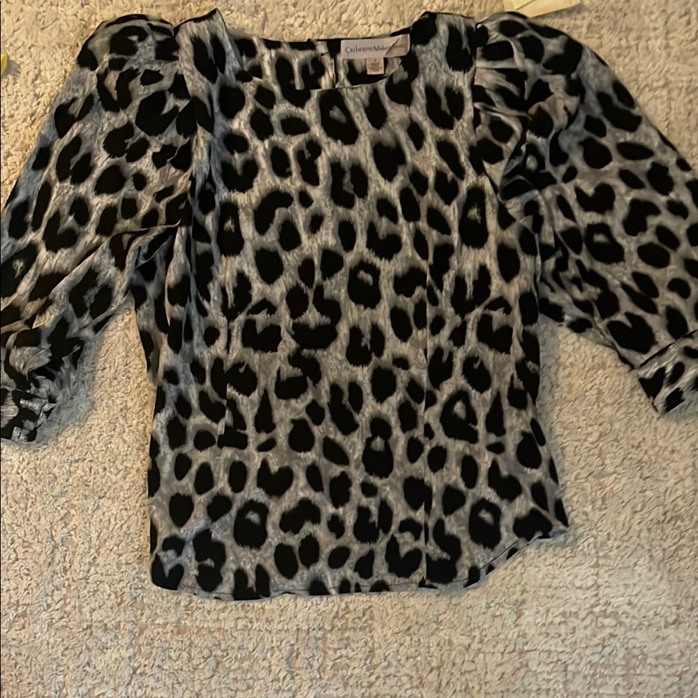 Chico's Black and Gray Leopard Print Blouse